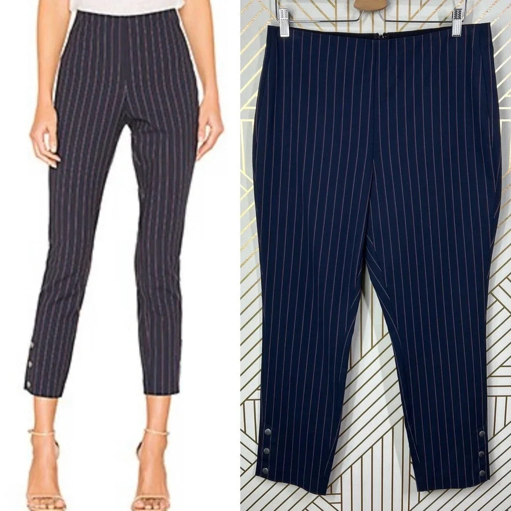 Rag and Bone Simone Snap‎ Pant in Navy Blue Stripe Size US 14